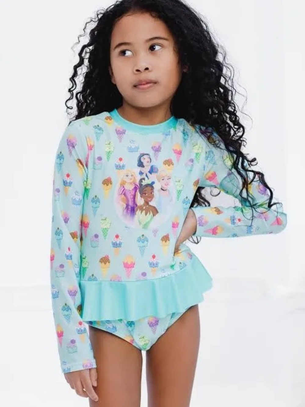 Disney Princess Toddler Girls’ Ruffle Allover Print Long Sleeve One Piece Swim